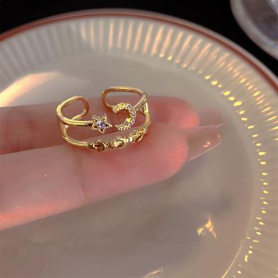 New Fashion Trend Unique Design Light Luxury Exquisite Elegant Zirconstar Moon Ring Ladies High Jewelry Party Gift Wholesale