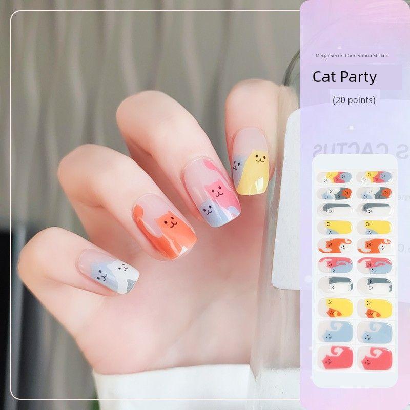 

Beauty Cover UV Nail Sticker Cat Party Cartoon Semi-Cured Waterproof and Durable Cat Gel Second Generation Nail Sticker a NG301