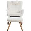 Ergonomic 92 cm High White Rocking Chair, Seat Width 65 cm - incl. 1 Pillow and 1 Footstool (49*38*38 cm), Rubberwood Base, Max. Load Capacity 250 lbs
