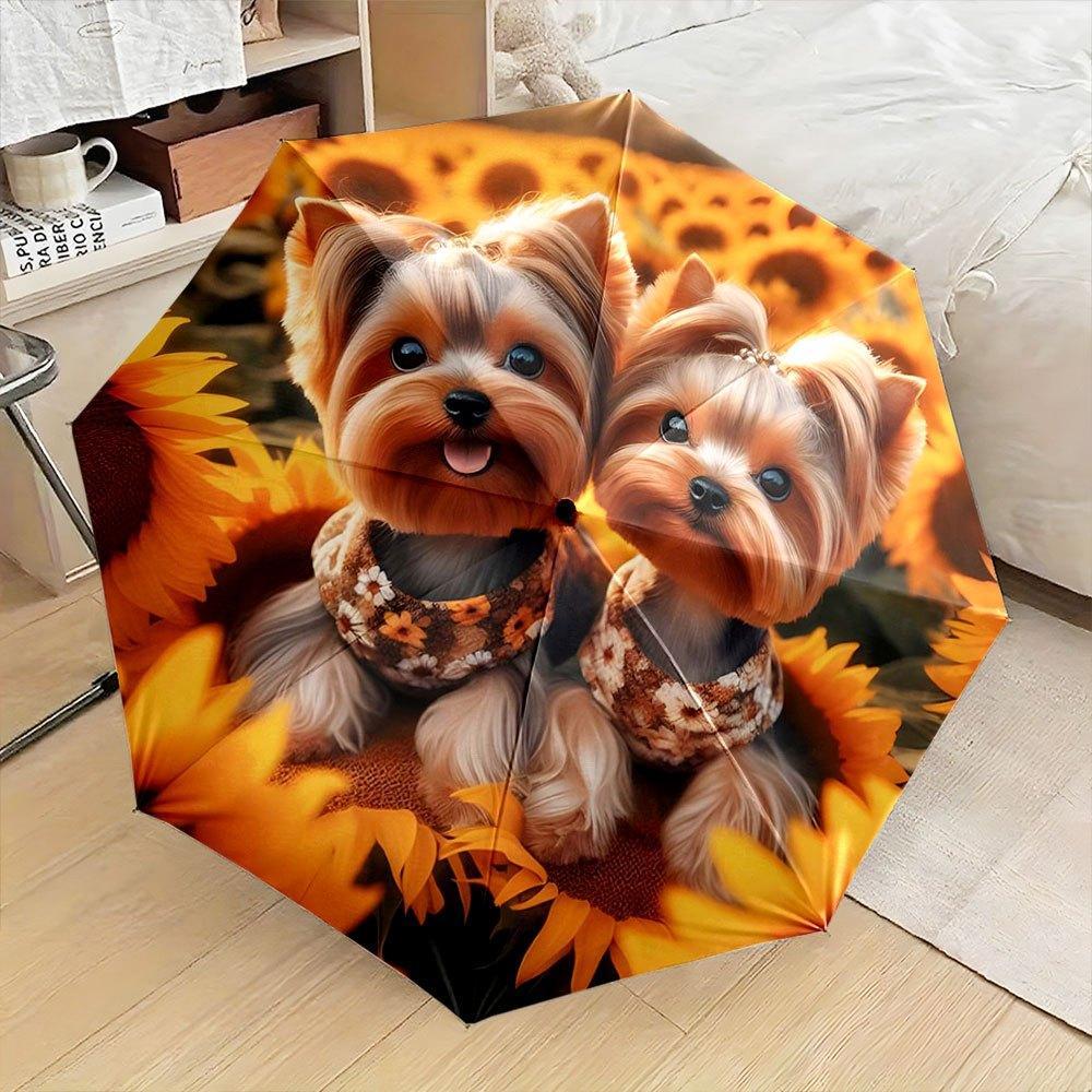 

Yorkshire Terriers & Sunflowers Folding Umbrella - Automatic Open/Close, 8-Rib Durable Design, Portable Compact Travel Umbrell Iron&8K