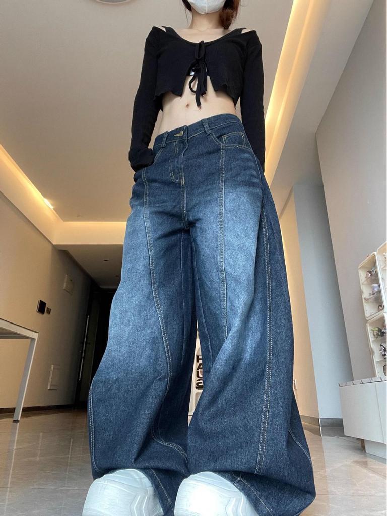 Τζιν σκούρο μπλε φαρδιάς γραμμής ρετρό σχέδιο Scythe για γυναίκες