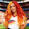 Długa Falowana Syntetyczna Peruka w Kolorach Czerwonym i Żółtym, Puszyste Kręcone Włosy dla Fanów Sportu, Cheerleadingu, Imprez i Cosplay