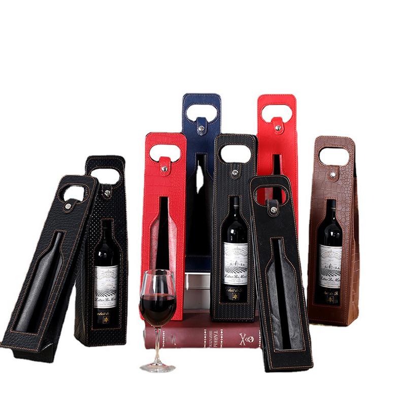 Portable Leather Wine Bottle Carrier Bag High End Packaging for Outdoor Events and Dinner Parties