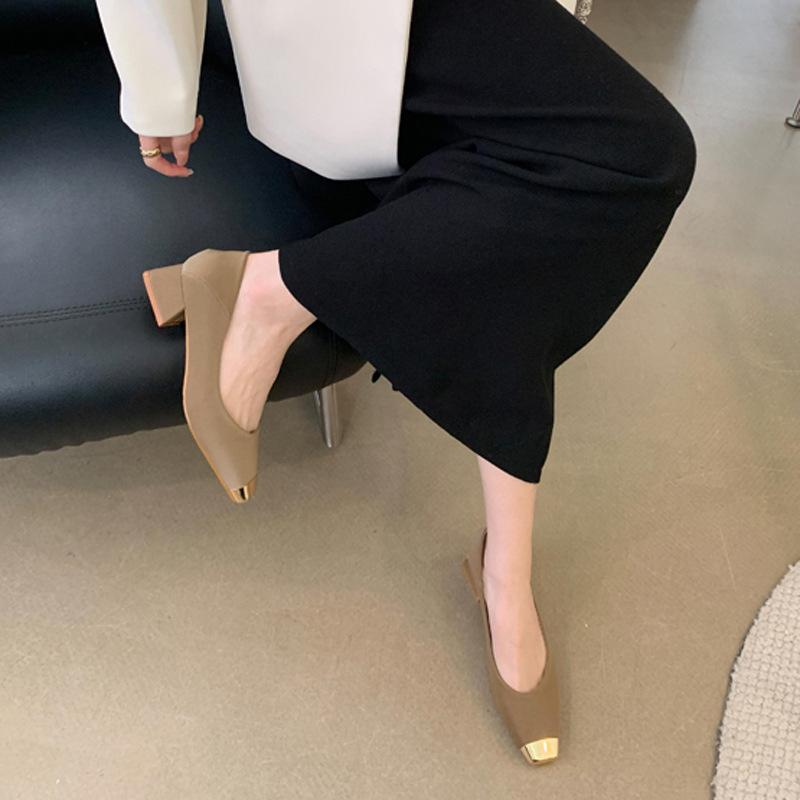 

High heels women s feet are not tired, new color matching metal head widened and fattened thick heel Mary Jane women s shoes 39 хаки