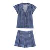 Kaslead New Women Clothes Western Style Blended Stripe Short Sleeve Shirts Shorts 8100669 8100669