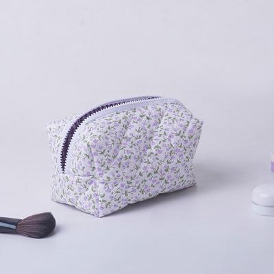Flower Printed Cosmetic Pouch Large Travel Cosmetic Bag Makeup Accessory Storage Organizer Floral Puffy Quilted Makeup Bag