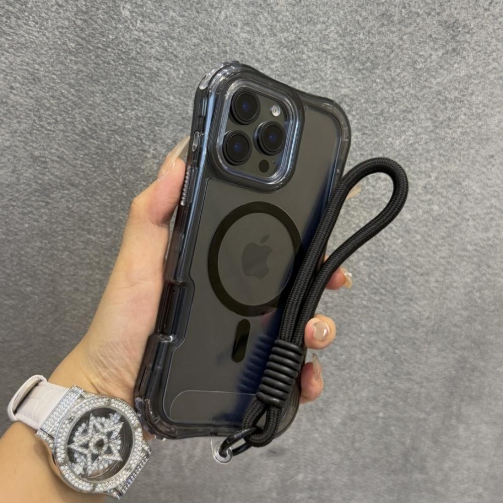 

Fashion Candy Colour Clear Case for IPhone 17 Air 16E 15 14 Plus 13 12 11 Pro Max Magnetic Shockproof Wrist Strap Lanyard Cover iPhone 16 Pro чёрный