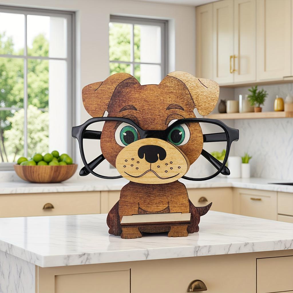 1PC Funny Wooden Yellow Puppy Glasses Frame, Creative and Cute Glasses Display Stand
