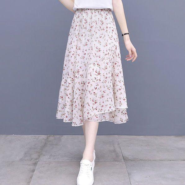 

Женская юбка А-силуэта с высокой талией и цветочным принтом, юбка средней длины, летняя плиссированная юбка, платье средней длины 2XL