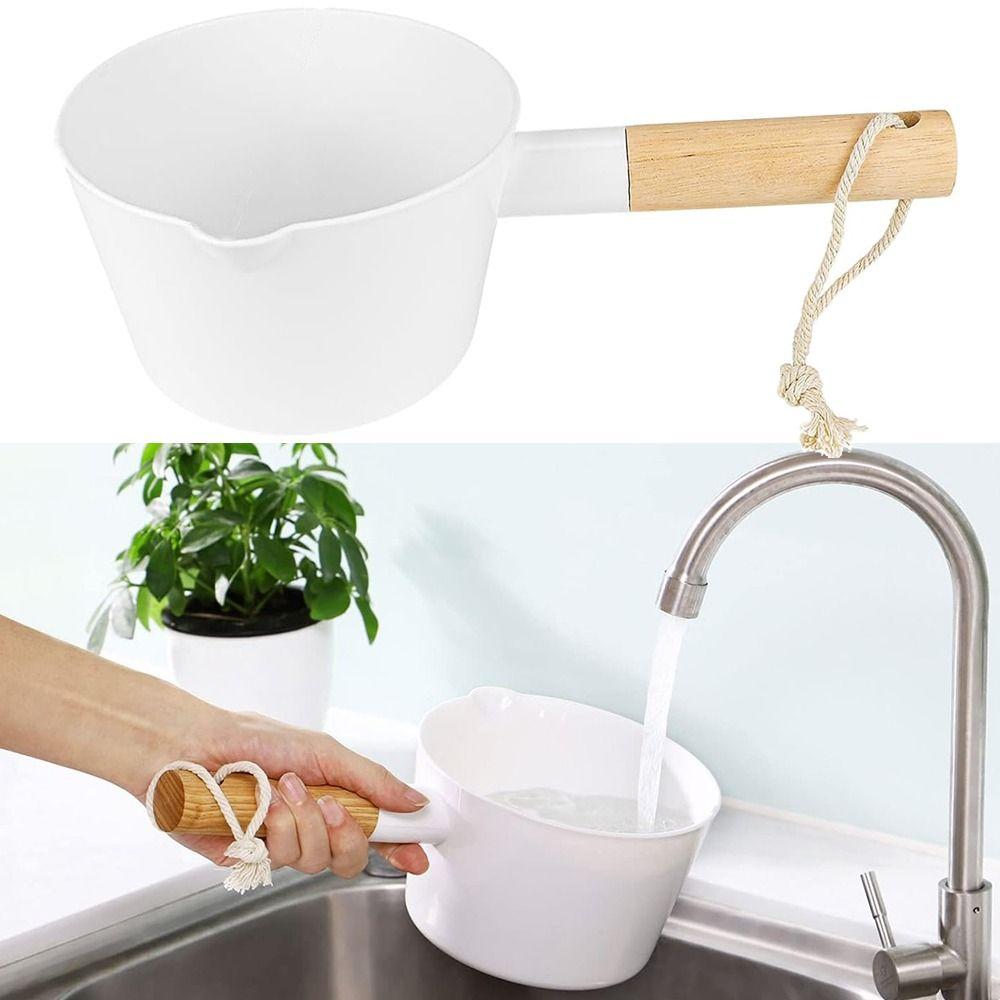 

Long Wooden Handle Water Ladle Larger Capacity Shower Spoon Convenient Water Scoop Kitchen