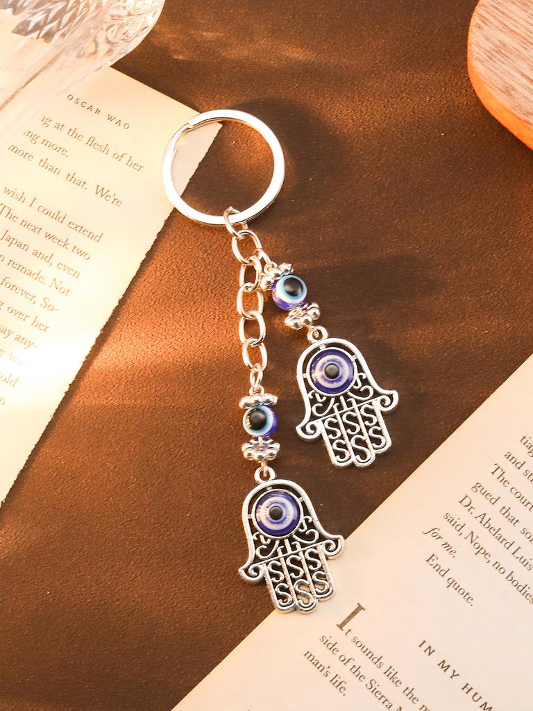 Retro Ethnic Style Fatima Palm Keychain Tribal Style Devil'S Eye Dripping Oil Hollow Pendant