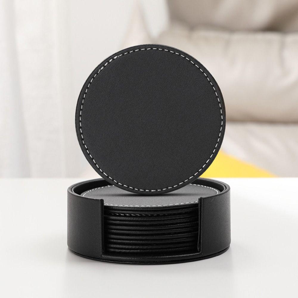 6Pcs Business Leather Coaster Heat-resistant Round/Square Drink Mat Tableware Pads  Kitchen