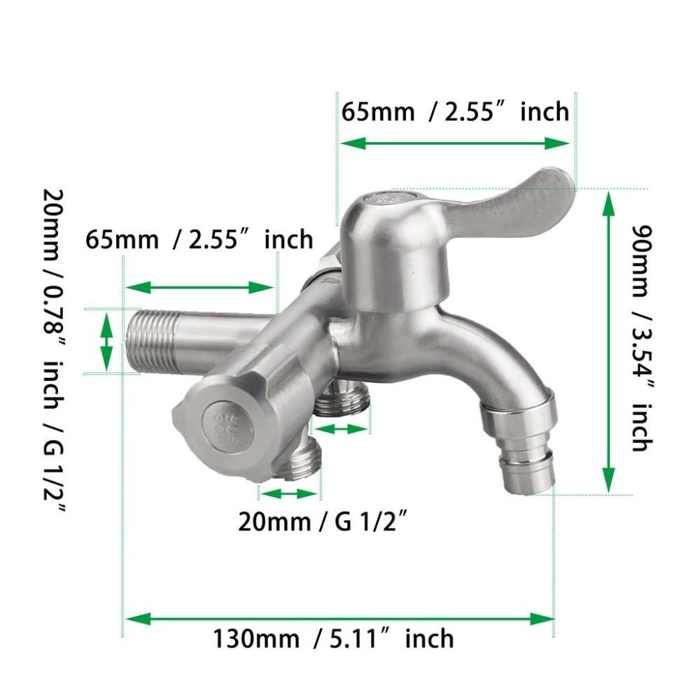 304 Stainless Steel Three-Way Faucet 1/2" 1 in 3 Out Multi-Purpose Faucet Independent Switches Double Outlet Angle Valve Faucet
