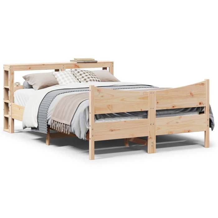 VidaXL Bed Frame with Headboard 120x190 Cm Solid Pine Wood, Slatted Base, Double Bed Frame, Wooden Bed Frame 3306321