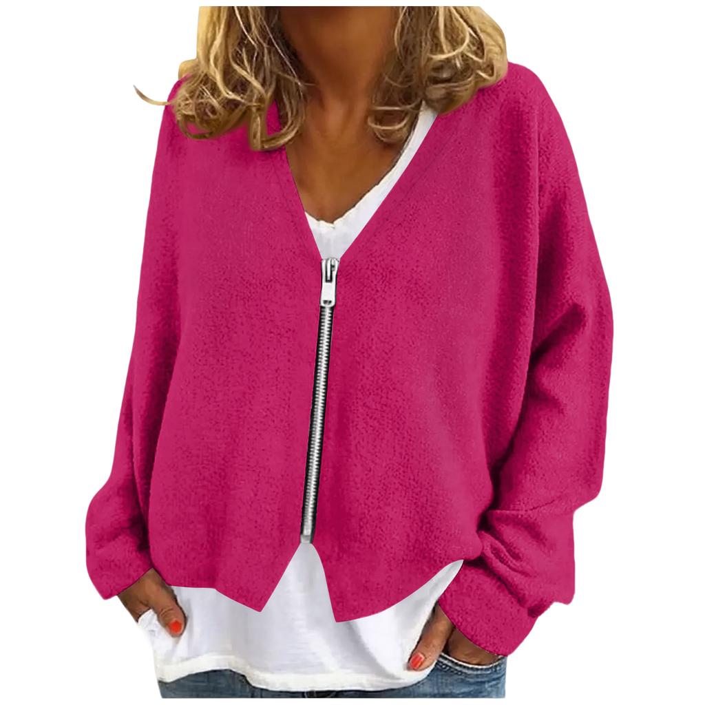 Womens Zip Up Sweaters Sweatshirts Long Sleeve Oversized Jackets Soft Casual Loose Tunic Tops