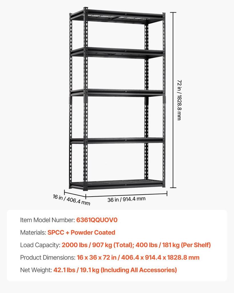 Storage Shelves 5 Tier Adjustable Heavy Duty Garage Shelving Unit 2000 lbs