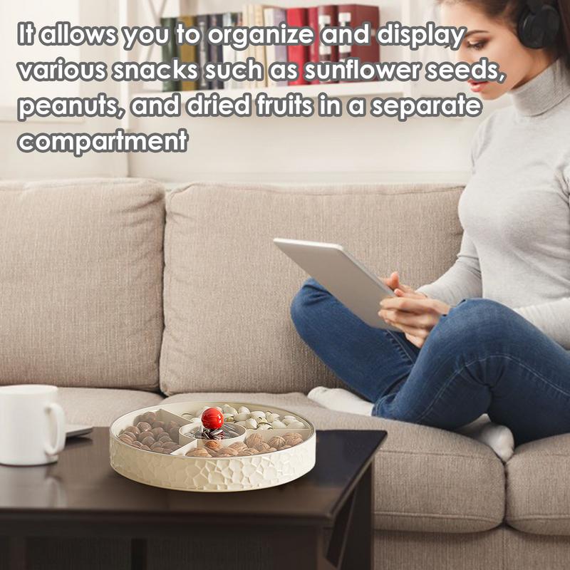 Compartment Snack Tray Round Divided Plate With Lid Food Storage Organizer For Breads Nuts Dried Fruits Candies And Cookies