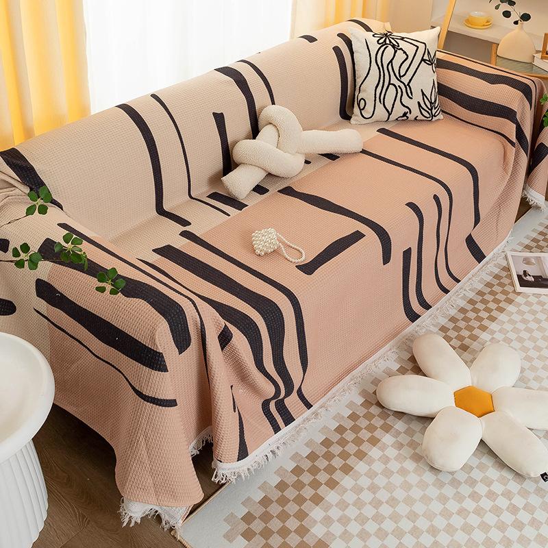 Nordischer Instagram-Stil Kratzfest Baumwolle und Leinen Sofa Handtuch Überwurf Tuch Sofabezug Vollständig bedeckt Vier Jahreszeiten Universal Sofakissen Sommer