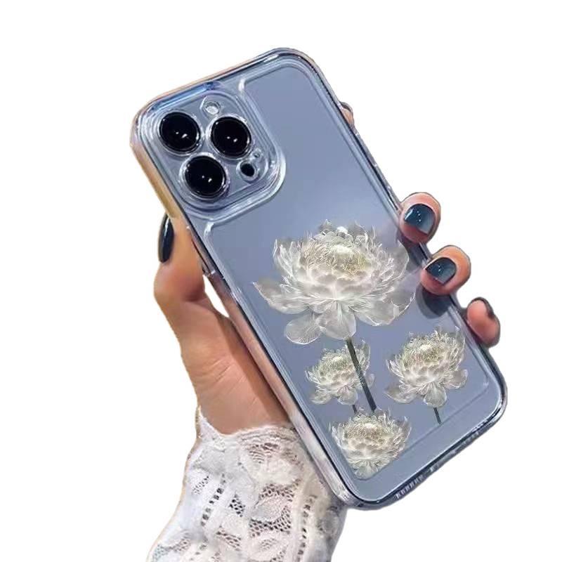 White Lotus Anti-Drop Silicone Phone Case for iPhone 17/16 Pro Max/15/14/13/XR - Fresh Apple Design, Full Coverage