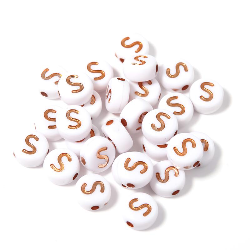 100Pcs 7mm Acrylic Alphabet Beads Rose Gold Letter Loose Flat Round Beads For Jewelry Making Findings DIY Bracelet Earrings Gift
