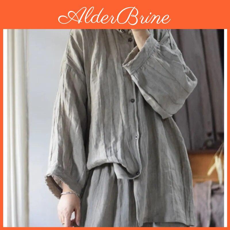Vintage Johnature Retro Irregular Linen Style Shirt Autumn Woman Long Sleeves Casual Single Breasted Shirt