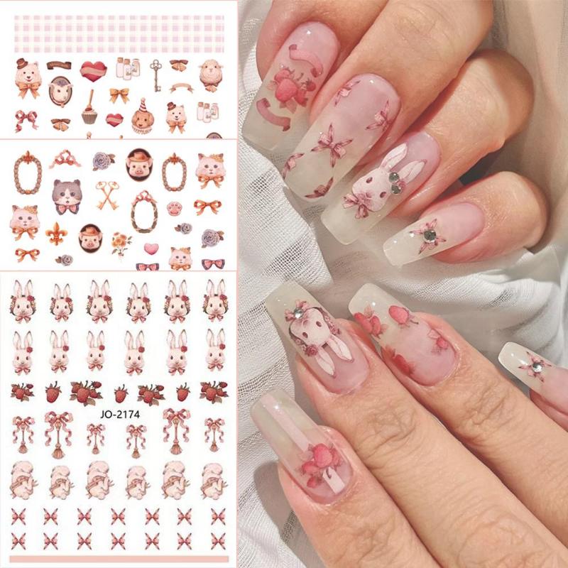 Fashion Rabbit Pattern Nail Sticker 3D Nail Art Decal Gel Polish Sticker Nail Art Decor Kalkomanie