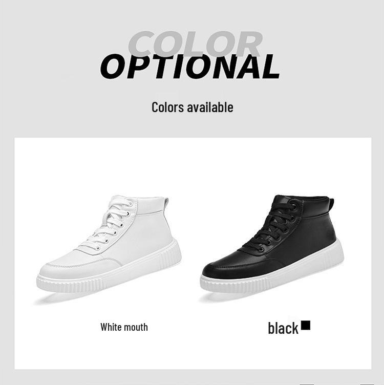 Men's High-Top Genuine Leather White Board Shoes, Warm, Velvet-Lined, Large Sizes, Stylish & Versatile Casual Footwear