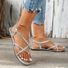 Mode 2024 Neue Sommermode Femme Strand Gewebte Hohlsandalen Damen Flats Lässige Zehenstegsandalen
