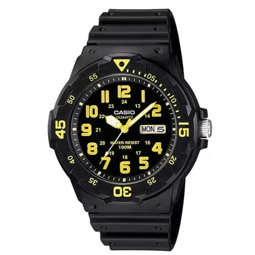 

Стандартные кварцевые часы Casio MRW-200H-9BV мужские черные и желтые Overseas модель