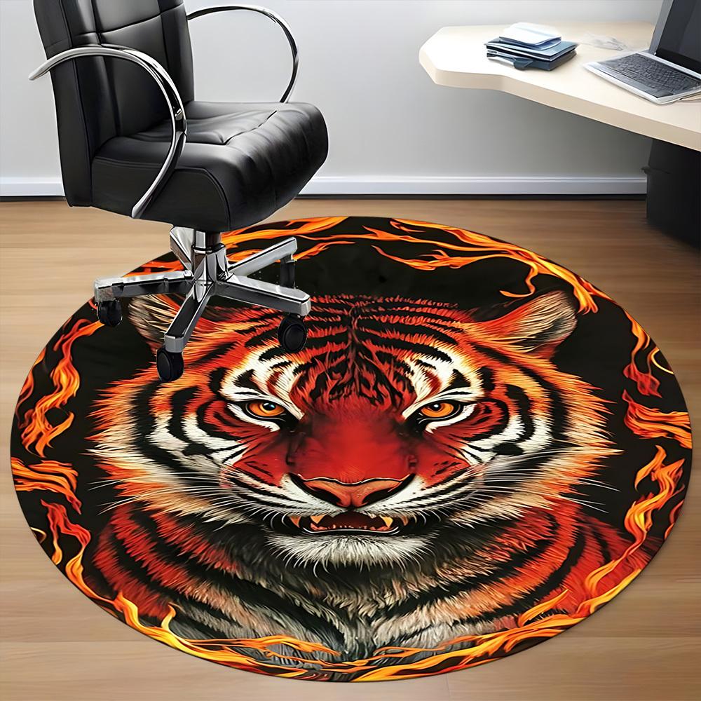 1pc Tiger Flame Print Chair Carpet for Office Non-Slip, Machine Washable Rug for Office - Holiday DecorMachine Made yy251029124