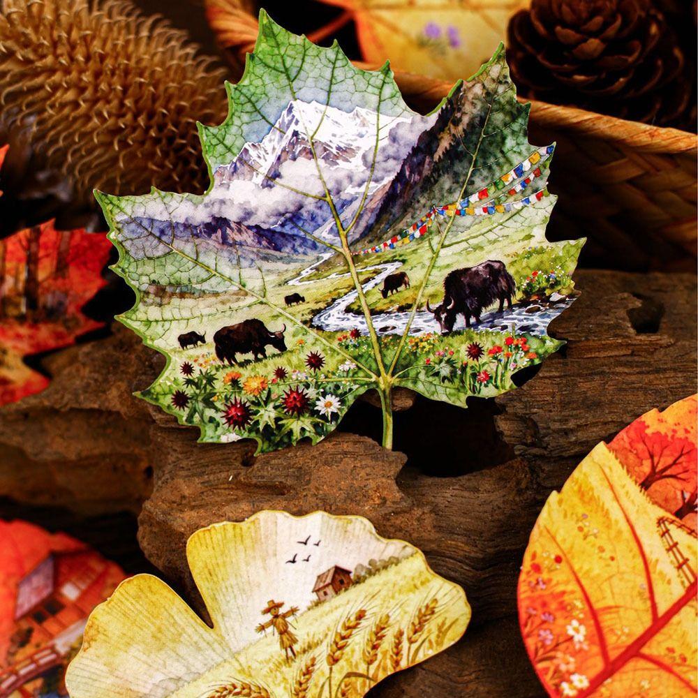 8pcs/Set Observing Leaves Leaves Stickers Adhesive Decorative Sticker Scrapbooking Diary Planner