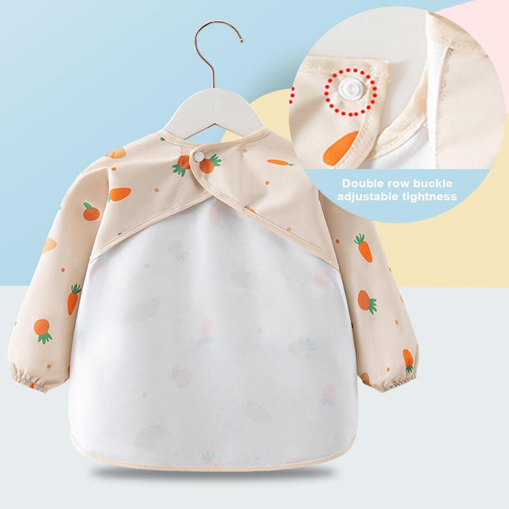 Long Sleeve Apron Waterproof  Baby Smock Bib Soft Sleeved Adjustable Weaning Smock Full Sleeve Toddler Eating Shirt Bibs