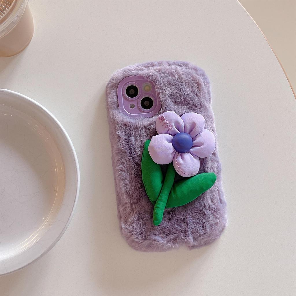 Plush 3D Flower Phone Case for iPhone 13/14/15 Pro Max - Cute Autumn/Winter Design