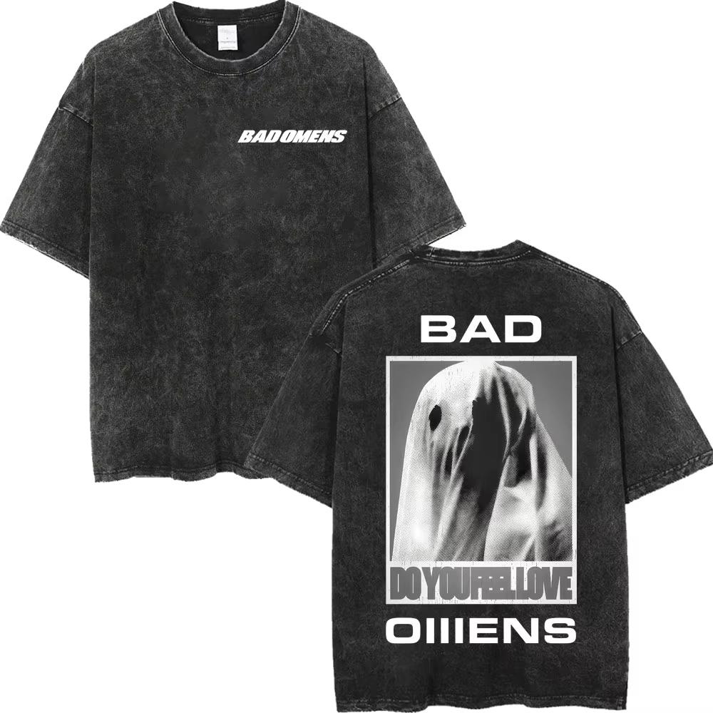 Vintage Washed Bad Omens Rock Band T-shirts Gothic Fashion Short Sleeve T-shirt Men Women Casual Loose Cotton T Shirt Streetwear