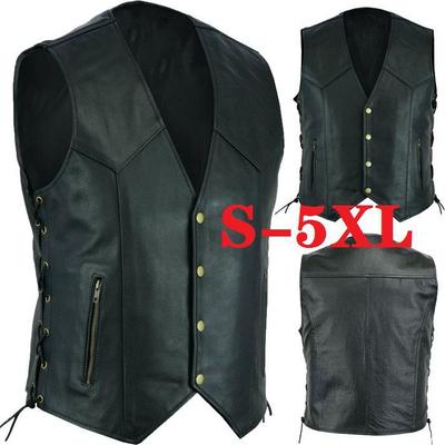 Men's PU Leather V-Neck Vest with Side Zipper and Lace-Up Detail