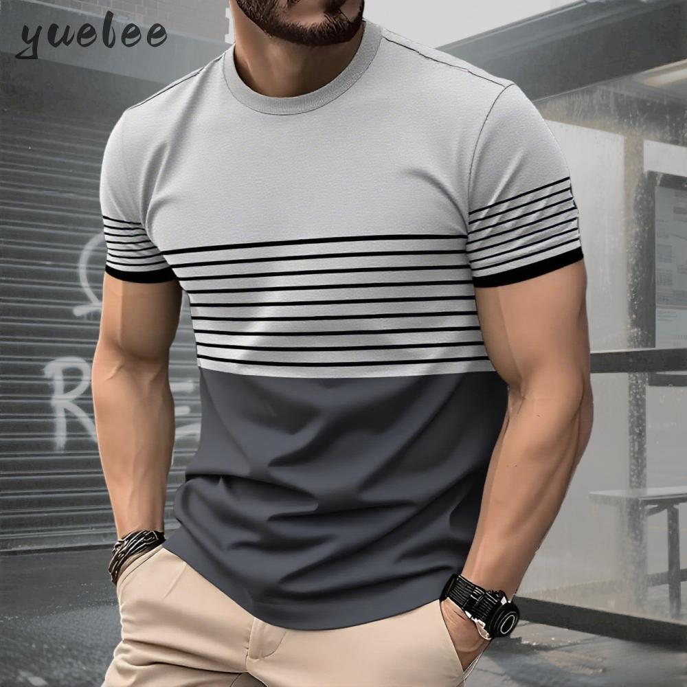 Men's T-shirt Summer Fashion Short Sleeved Top Stripe Printed Style Men's Clothing T-shirt Simple Men's Clothing
