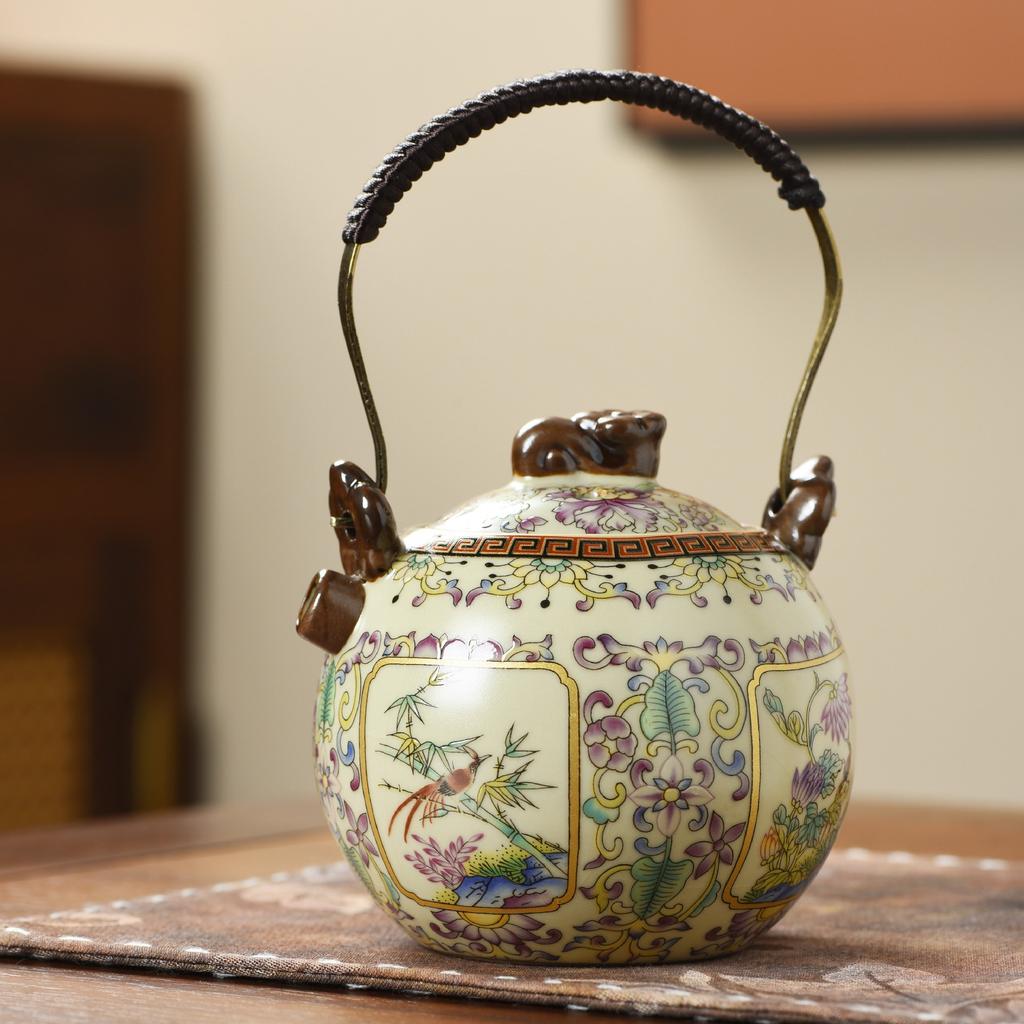 Ru Kiln Hydrangea Flower Beam Pot Teapot Tea Ware Household Ceramic Tea Set Tea Making Single Pot Open Film Can Raise Teapot