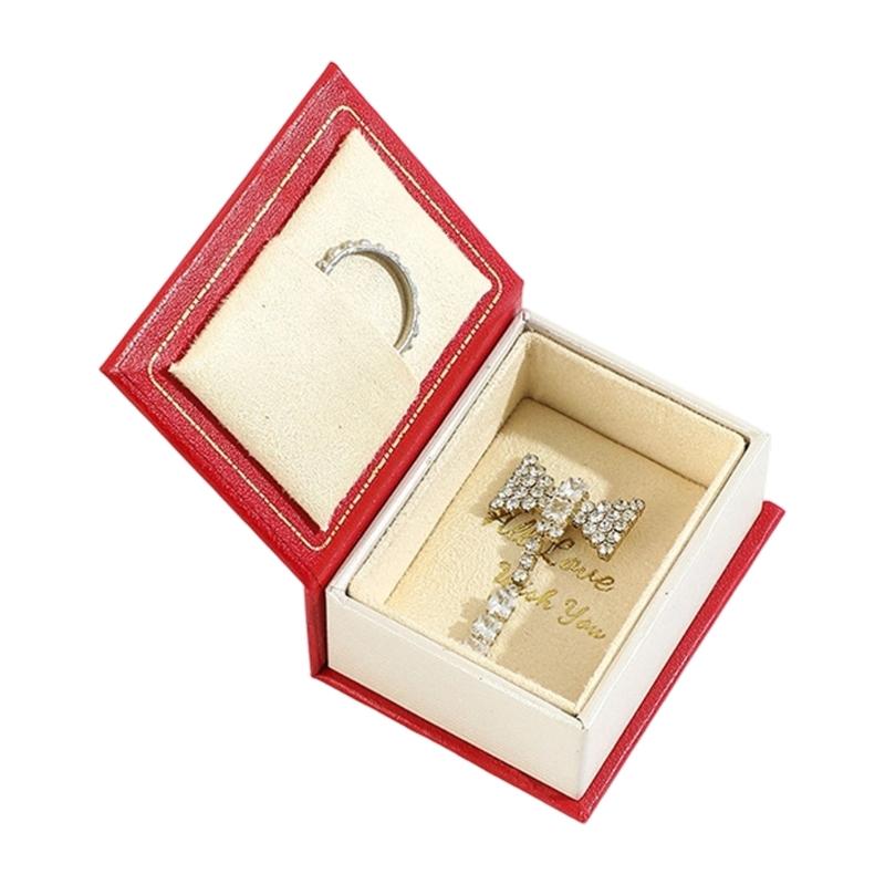 Jewelry Presentation Box with Book Style Flip Lid, Soft Lined Ring Holder Panel and Display Space for Gift Packaging