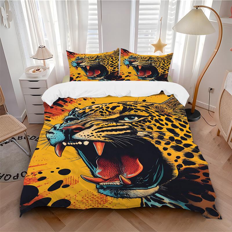 

3pcs bedding set Leopard Print Includes 1 Comforter + 2 Pillowcases, Without Pillow Inserts, Soft Comfortable, Lightweight Breathable015 135x200cm