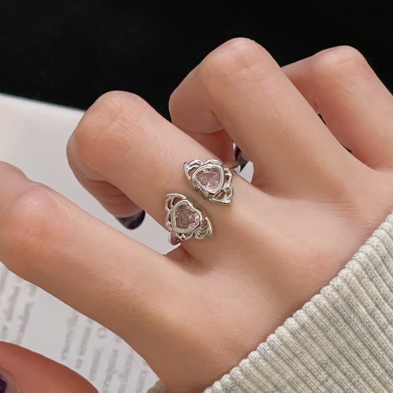 Pink Sweet Girl Love Zir*****Pen Ring Niche Design Simple Fashion Light Luxury High-End Accessories Women