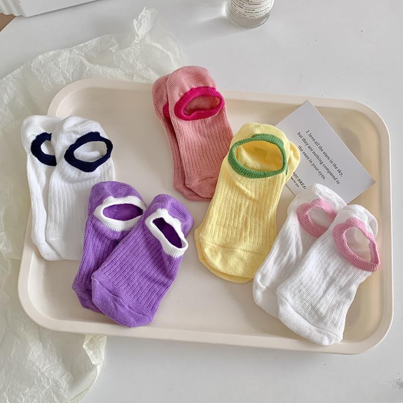 5 Pairs of Socks Women's Summer Thin Rubber Does Not Fall Off The Heel Short Boat Socks Tide Wind Sweet Macaron Colour