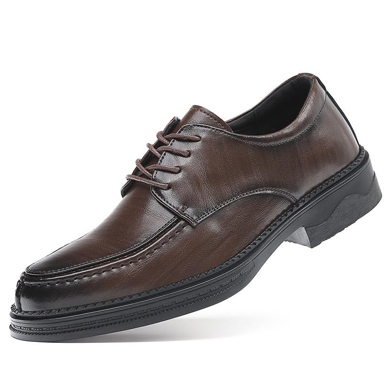 Leather Shoes Men's Spring Business Dress High-end Sense Casual Commuting Leather Soft Sole Black Men's Wedding Groom Shoes
