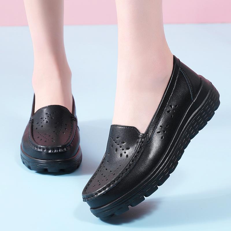 

Black Genuine Leather Soft Sole Nursing Shoes for Women - Non-Slip Breathable Ergonomic Hospital Work Footwear 36 чорний