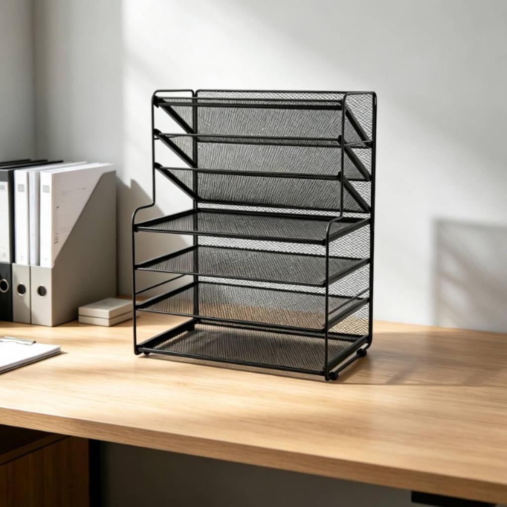 Desk File Organizer with Side Baskets Multi Slot Document