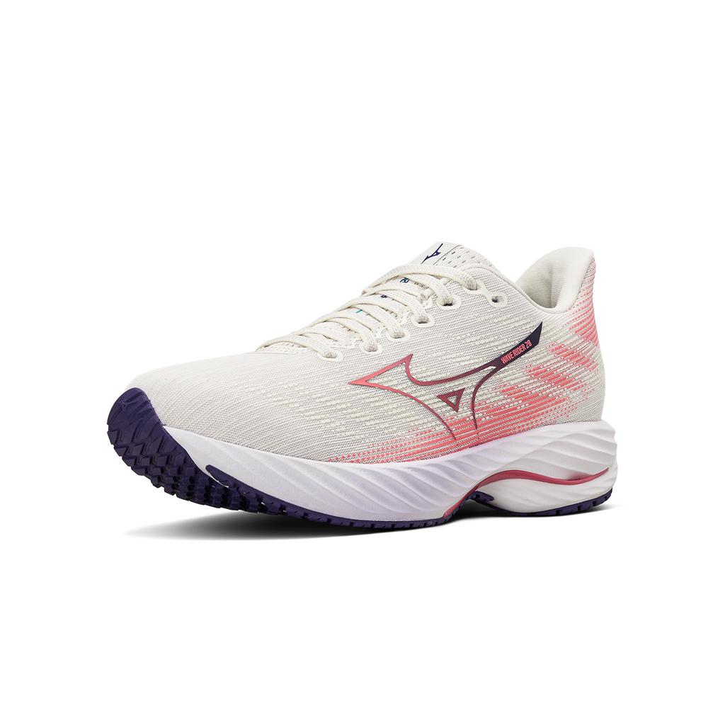 Mizuno Wave Rider 28 Snow White Camellia Rose Women Sneakers Cream Vintage-Indigo J1GD240375