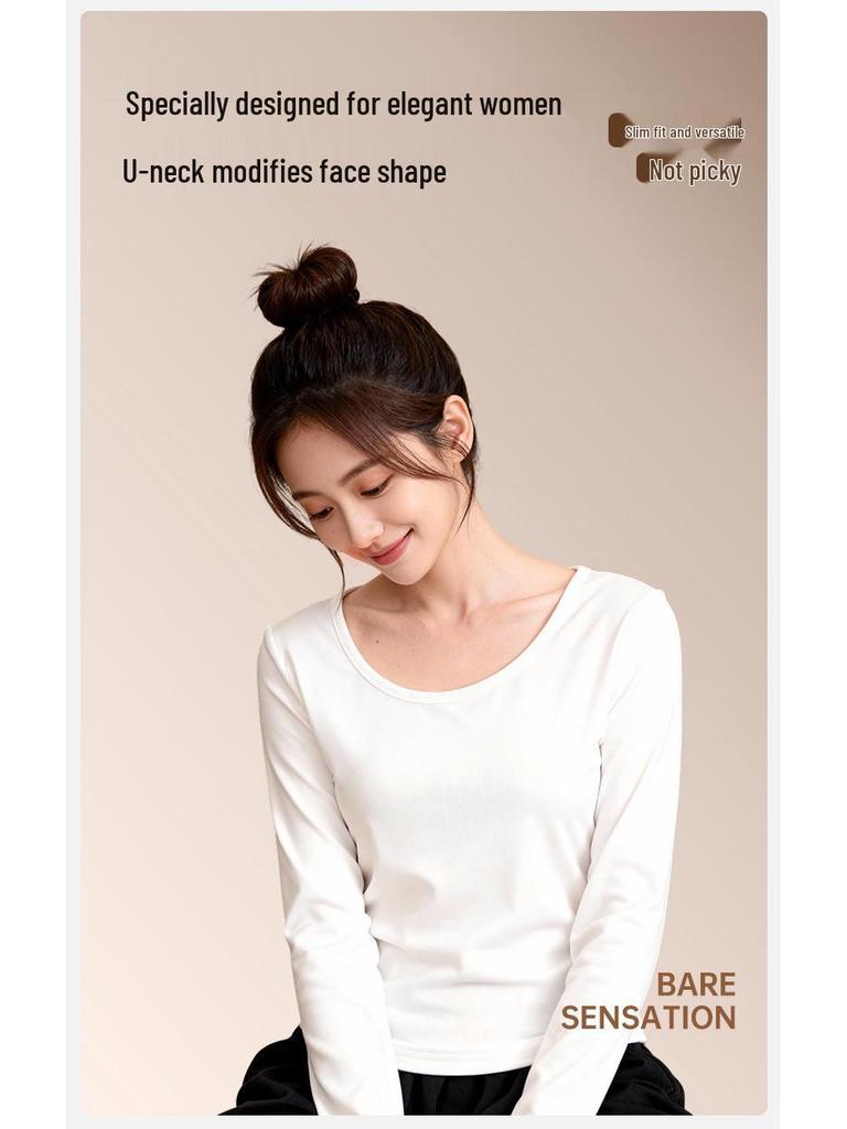 Women's Double-Sided German Fleece U-Neck Long-Sleeve Slim Fit Winter Top 