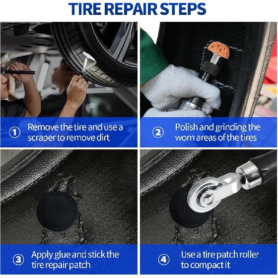 33PCS Tire Repair Patch Tools Tire Patch Kit, 30PCS Tire Patches(32Mm/ 42Mm/ 58Mm With Tire Patch Roller, Tire Repair Buffing Wheel, Tire Inner Liner