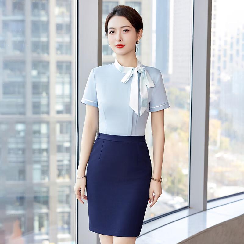 Women's Short Sleeve Bow Tie Uniform Shirt