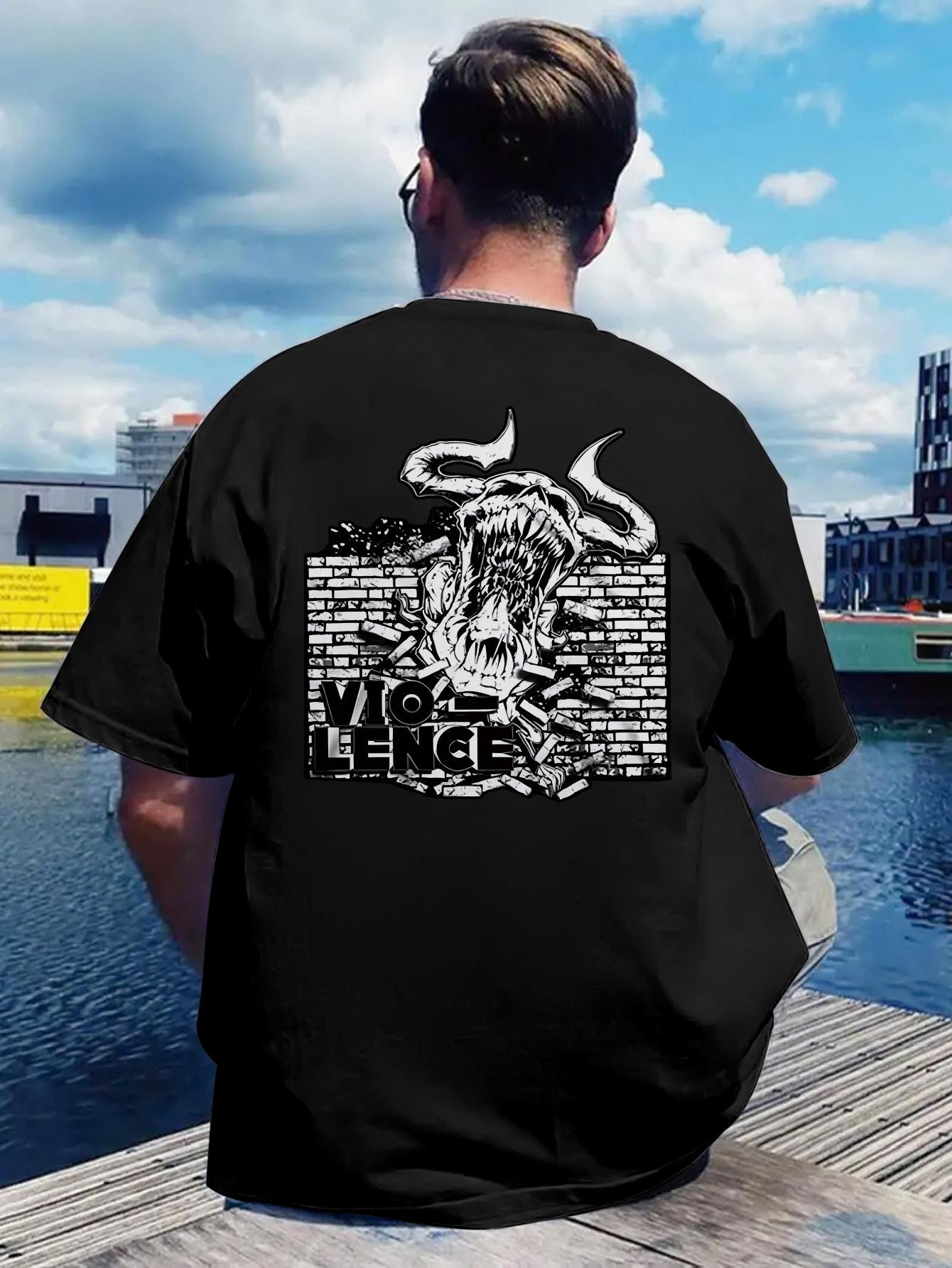 Retro Rock Band Print T-shirt with Back Design S