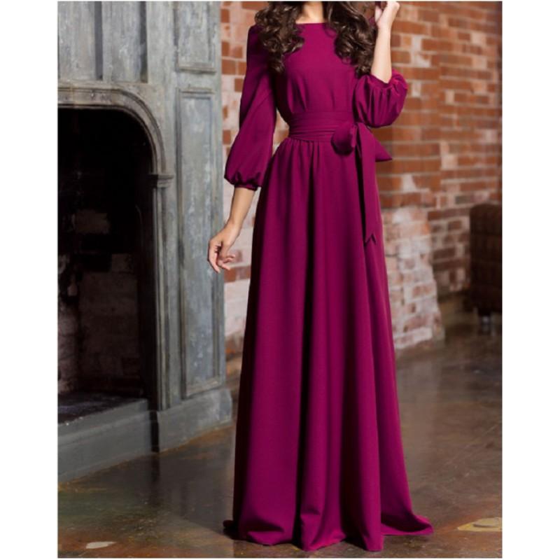 

Женское круглое шея винтажное платье с рукавами-фонариками длинное темпераментное простое повседневное платье XXS